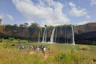 A view of Matsirga waterfalls located at Kafanchan, Zagon Kataf. My classmates can be seen taking pictures in the water.