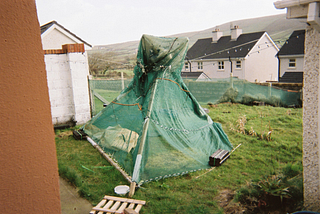 A tipi made of netting
