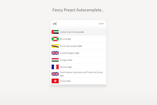 Fancy autocomplete using Preact and Animate.css