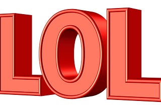 A graphic shows three large three dimensional red capital letters from a slightly sideways perspective. The letters are L-O-L.