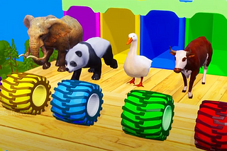 Paint & Animals Cow Duck Elephant Monkey Panda Fountain 3D Animation Crossing Fountain Cartoon