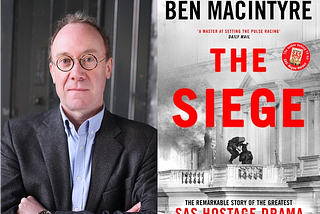 Ben Macintyre and the cover of U.K. edition of “The Siege’