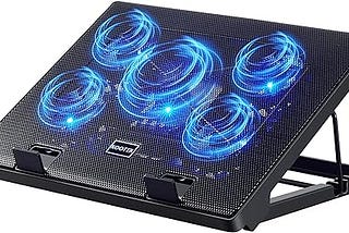 Kootek Laptop Cooling Pad, Laptop Cooler with 5 Quiet Fans for 12"-17" Computer PC Notebook Gaming Laptop Fan, Height Adjustable Laptop Cooling Stand Laptop Accessories, Blue. || latest technology || smart technology || new technology || laptop cooling pads || best laptop cooling pads 2024.