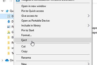 Windows external drive context menu