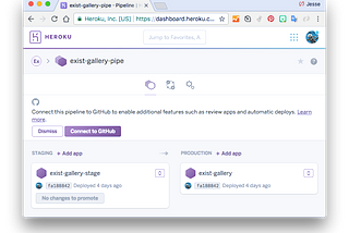 Building your Node.js app for a local, staging and production pipeline in Heroku.
