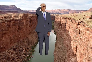 Mecha-Biden surveying the Grand Canyon for potential targets