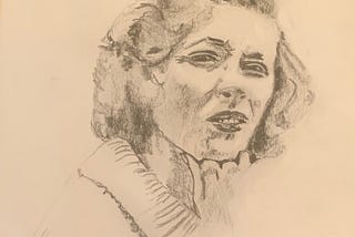 A sketch of my Nan, her face resting on her hand