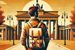 image of a man, seen at the back, who looks at the Brandenburger Tor in Berlin