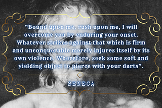 A vintage-style image featuring a portrait of Seneca, a Roman Stoic philosopher, accompanied by a powerful quote on resilience. The quote emphasizes the importance of enduring hardships, as attacks against the steadfast only cause harm to the attacker. It encourages seeking softer targets, implying that strength lies in unwavering resolve. This image is perfect for those interested in Stoicism, philosophy, or personal development.