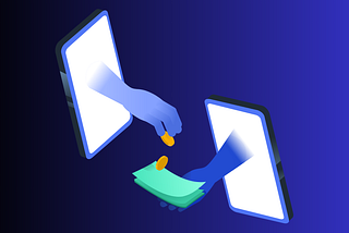 Two hands reaching form a screen to hand money to each other