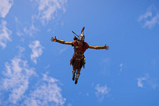 A warrior jumped from the sky applying the “Look before you leap” strategy