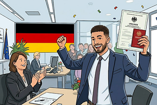 AI-generated illustration of a person celebrating their naturalization.