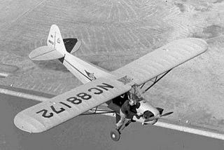 The pilot is trying to start the stalled propeller of his plane in flight