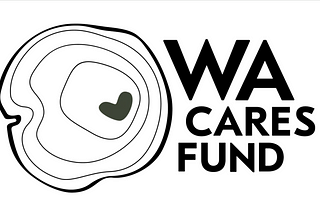 Black and white picture of a tree trunk with three rings surrounding a heart, next to the words WA Cares Fund.