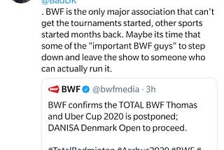 BWF Resmi Undur Piala Thomas & Uber 2020
