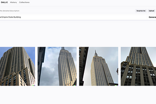 Four images of a tall skyscraper looking like the top of the Empire State Building in New York City