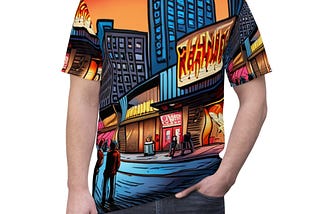 Embrace the Retro Vibes with the “Street Nightlife” All-Over Print T-Shirt