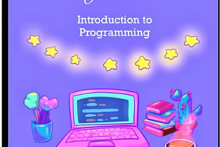 The book cover design for A Piece of Java. Drawing of a pink laptop with coffee on the side and a purple background