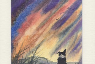 How to Paint in Watercolour — Dog Watches Evening Flight of Birds — with narrated video and…