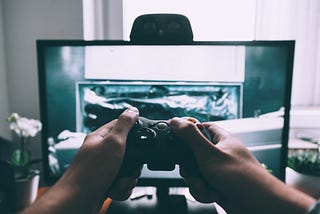 A person playing video games on the PC.