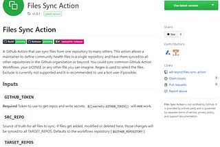 Screenshot of “Files Sync Action” Marketplace Entry