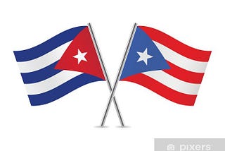 Cuban and Puerto Rican Flags crossed together.