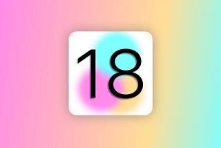 An icon-style rectangle showing the number 18 with a blurred background beneath it. Around the rectangle is a pink, yellow and blue colour.