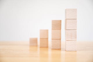 An image of wooden blocks stacked in four columns, with one block in the first column, two in the second, three in the third and four in the fourth.
