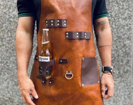 In which professions are leather aprons essential protective gear?