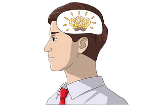 Illustration of a main with lightbulbs going off in his brain.