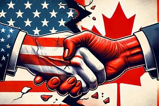 ai generated shaking hands representing flags of canada and united states