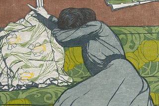 The Cushion (Martha Kurzweil Seated on a Divan) by Max Kurzweil (Austrian, 1867–1916) Germany, early 20th Century Woodcut printed in colors (yellow, green, brown, blue, black)