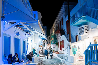 Nightlife on Mykonos streets, Greece