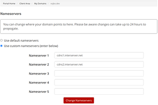 Using InterServer nameservers from domain manager