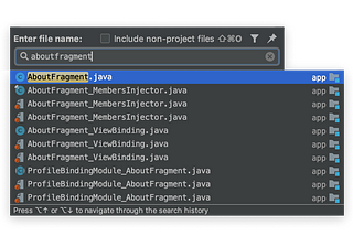 Getting rid of generated files in search dialog in Android Studio