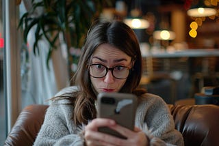 brunette woman wearing glasses holding a cell phone