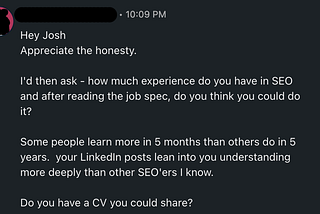 LinkedIn conversation about job experience