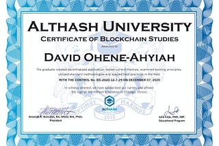 Althash University presents some of our deserving graduates Certificate of Blockchain Studies.