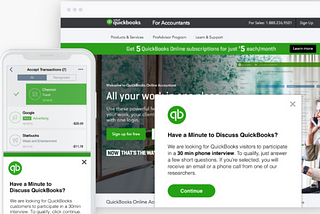 Ethnio being used on Quickbooks.com to recruit for a qualitative research session.