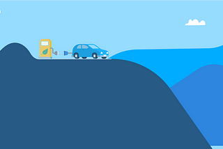 An illustration of an electric car charging at a charging point.