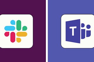 On the left side is presented the icon of Slack, while on the right is icon of Teams
