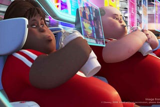 Scene from the Disney movie “Wall-E” featuring overweight people of the future.