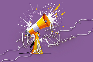 an orange megaphone on a purple background representing the annoying screaming of the spam use of mass tags on Medium. It is horrible when someone tags you in a story you have nothing to do with.