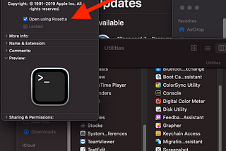 Check “Open in Rosetta” in Terminal app Get Info