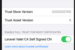 Trust Laravel Valet self-signed certificate for iOS development