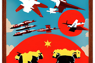 Warplanes bombing George Orwell’s animal farm