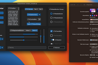 Two side-by-side windows in macOS in dark mode built using CustomTkinter