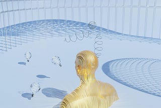 Sculpture of man floating in water