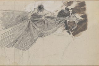 Two sailors furling sail pencil and charcoal sketch by John Singer Sargent (ca. 1875)