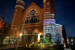 Front of St. Luke’s church in Whitestone, Queens on the evening of the Community Board 7 vote to approve the second phase of the Willets Point redevelopment plan.